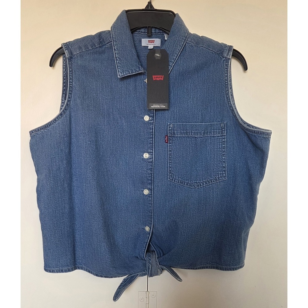 LEVI'S Rumi Button Shirt with Tie Front Sz L Cotton Denim ~NWT~